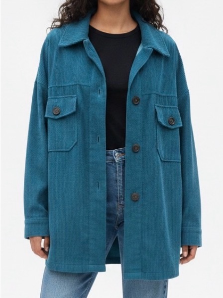 Zenana Outfitters Teal Button-Front Utility Shacket. Size L.